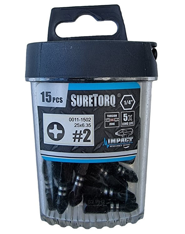 Suretorq Phillips Impact Insert Bit PH2 25mm 1/4" Hex 15 Tic-Tac Box 00111502 Drill Bit Suretorq