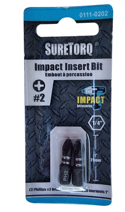 Suretorq Phillips Impact Insert Bit 25mm 1/4" Hex 2 Pack PH2 01110202 Drill Bit Suretorq