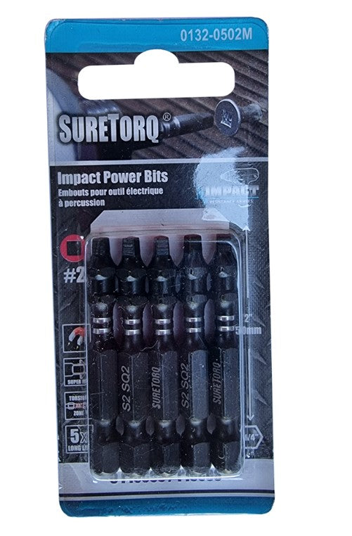 Suretorq Square Impact Power Bit Magnetic SQ2 50mm 1/4" Hex 5 Pack 01320502M Drill Bit Suretorq