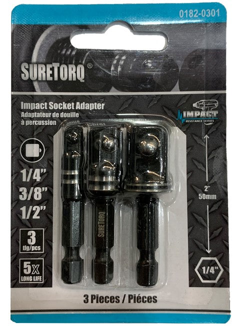 Suretorq 3 Piece Impact Socket Adaptor Bit Set ¼” 3/8” ½” 01820301 socket Suretorq