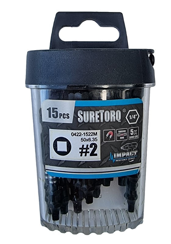 Suretorq Square Impact Steel Insert Bit SQ2 50mm 1/4" Hex Box of 15 04221522M Drill Bit Suretorq