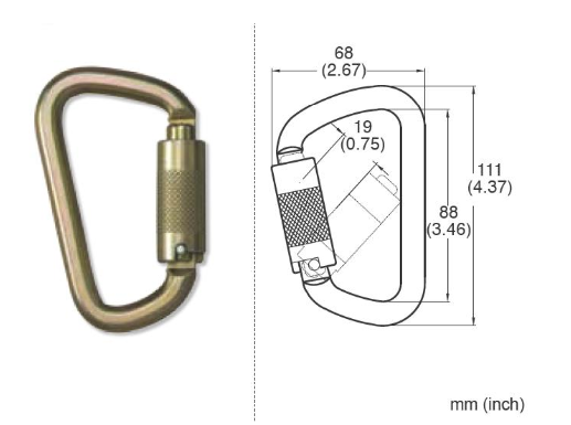 B-Safe Karabiner Twist Lock Steel ANSI 40kN Gate Opening(21mm) D Type c/w Captive Pin BSK0003-16 Karabiner B-Safe