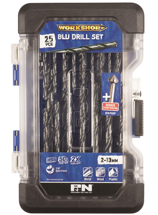 P&N Drill Jobber Set M2 Hss Blue 25+1Pc W/Csink 149060005 Drill Bit P&N