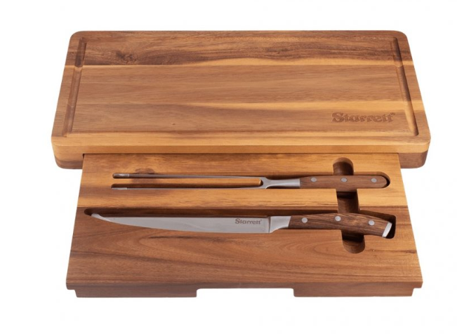 Starrett Professional 2 Piece Carving Knife & Fork Set with Chopping Board SKK-2WD Knife Starrett