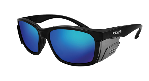 Rayzr Safety Glasses Matt Black Frame Blue Mirror Polarised ERZ361 Safety Glasses Maxisafe