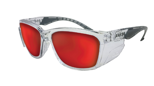 Rayzr Safety Glasses Clear Frame Red Mirror Polarised ERZ385 Safety Glasses Maxisafe