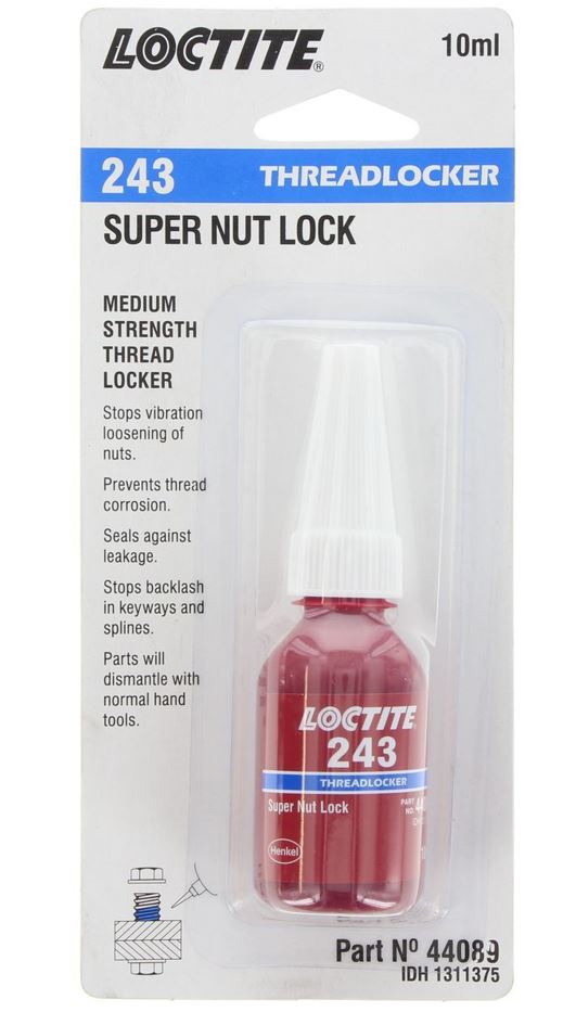 Loctite 243 Threadlocker Medium Strength Blue 10ml Super Nut Lock 243-010ML/LOCTITE Adhesive Loctite