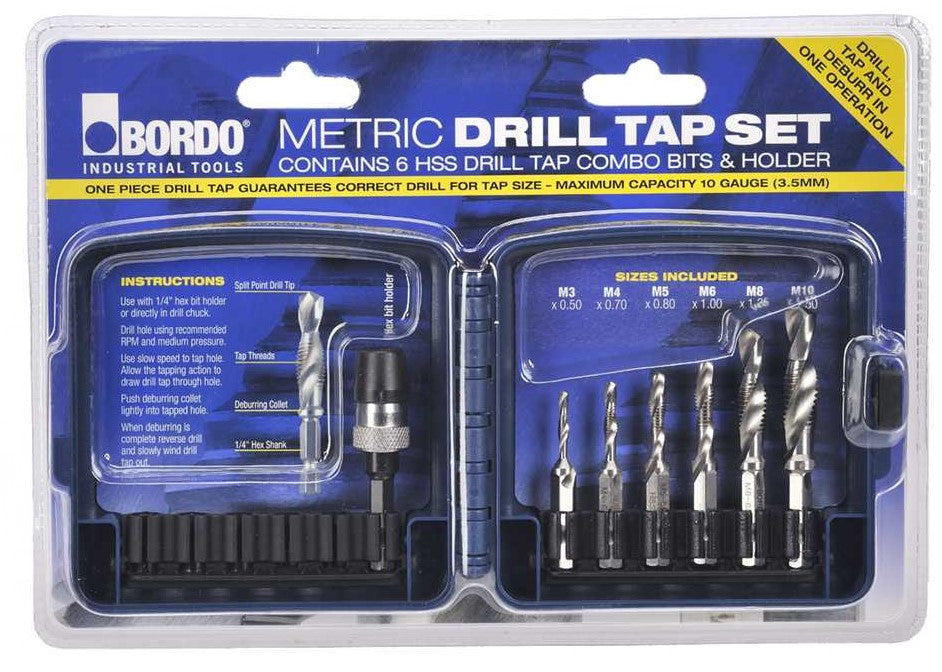 Bordo Drill & Tap Combo Set M3, 4, 5, 6, 8, 10 3010-S1 Drill Accessory Bordo