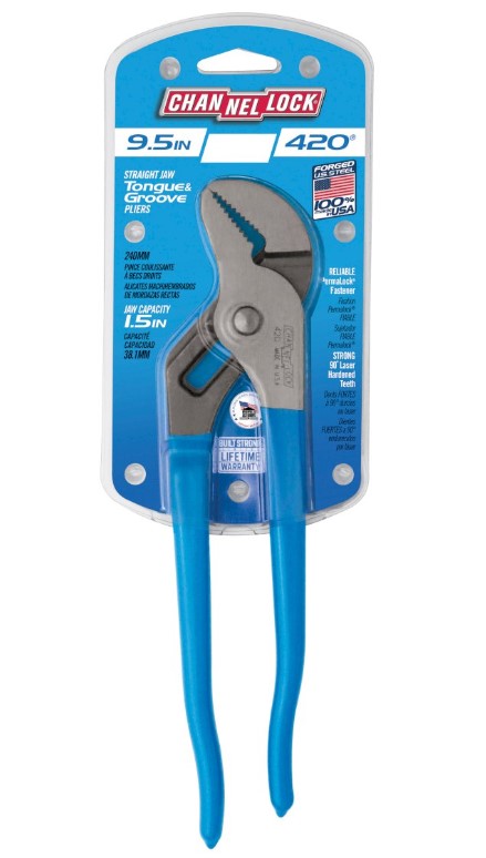 Channellock Tongue & Groove Straight Jaw Pliers 241mm 9.5 " 420 Plier and Cutters Channellock