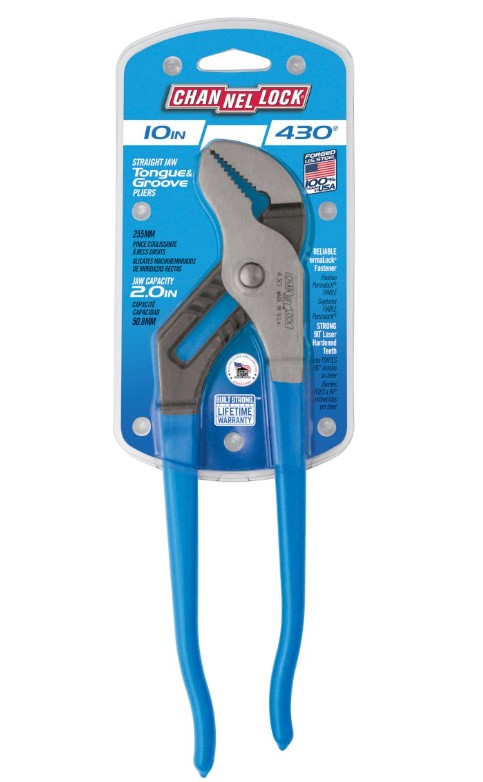 Channellock Tongue & Groove Straight Jaw Pliers 254 mm 10 "430 Plier and Cutters Channellock