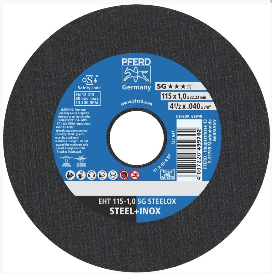 PFERD Cut of Wheel EHT115 1.0mm SG Steelox 61340412 Grinder Disc Pferd