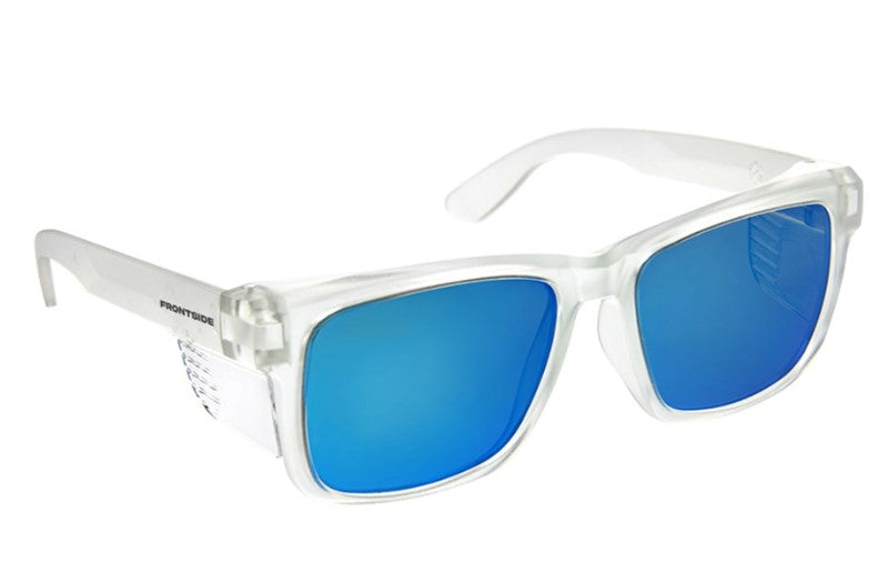 Paramount Safety Glasses Frontside Polarised Blue Revo Lens With Clear Frame 6513 Safety Glasses Paramount Safety Products