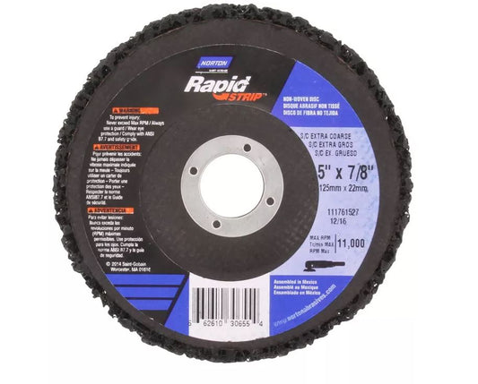 Norton Rapid Strip Non Woven Disc 125x 22mm Black Depressed Centre 66261030655 Abrasive Norton