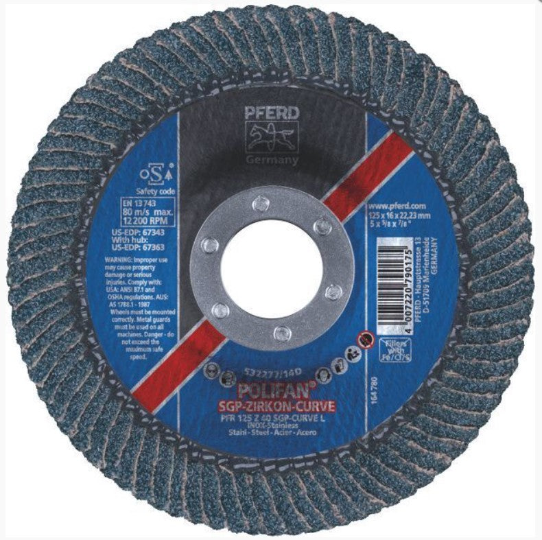 Pferd Polifan Flap Disc Sgp Zirconia Steel / Inox Pfr 125 Z40 Sgp-Curve L 67689062 Grinder Disc Pferd