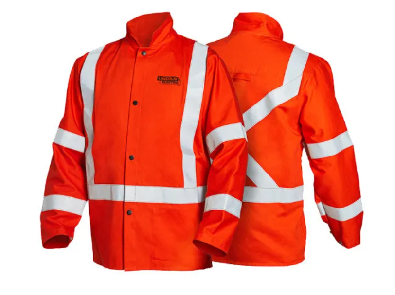 Lincoln Welding Jacket FR Bright Safety Orange with Reflective Stripes Size L XL 2XL K4692 Welding Jacket Lincoln Electric