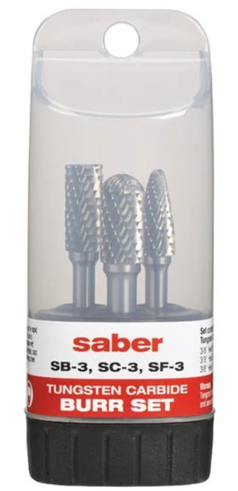 Saber 3 Piece Burr Set 8020-S2 Carbide Burrs Saber