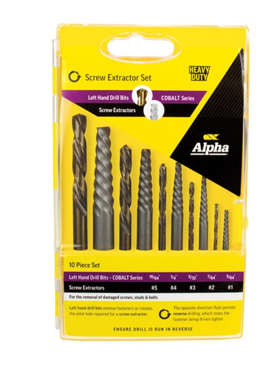 Alpha 10 Piece Screw Extractor & L/H Cobalt Drill Set 9SECOL-SET10 Screw Extractor Alpha