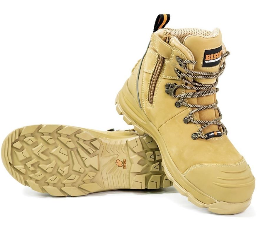 Bison XT Zip Side Lace Up Ankle Safety Boot Wheat Color XTLZWHE-09 Safety Boots Bison