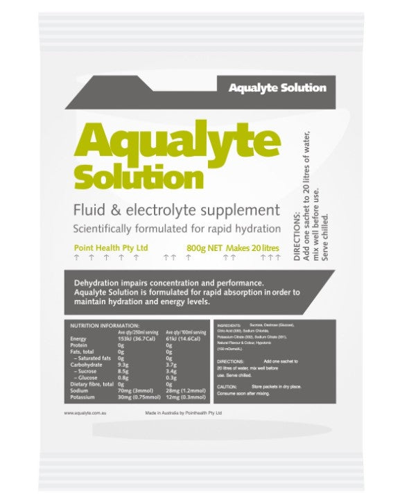 Aqualyte Electrolyte Powder Lemon Lime Flavoured Sachets 800g x 5 A-L800G5M Hydrolyte's Aqualyte