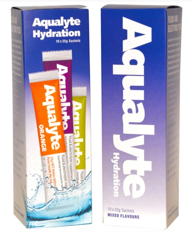 Aqualyte 25g Sachets Box 10, Mixed Berry Lemon/Lime Orange Flavours A-M25G10R Hydrolyte's Aqualyte