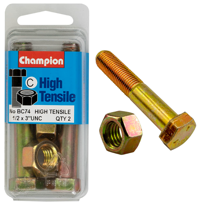 Champion Bolt and Nuts 3” x 1/2 BC74 Screws and Nuts Champion