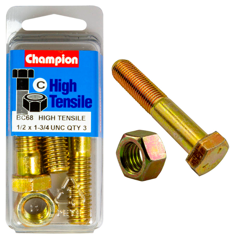 Champion Bolt and Nuts 1-3/4” x 1/2 BC68 Screws and Nuts Champion