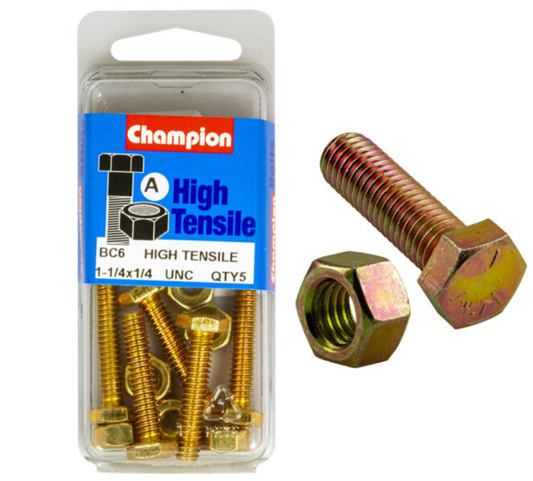 Champion Fully Threaded Set Screws and Nuts 1-1/4” x 1/4 BC6 Screws and Nuts Champion