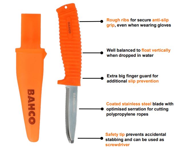 BAHCO Rescue Floating Knife with fluorescent handle 1446-FLOAT Knife BAHCO