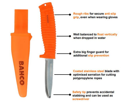 BAHCO Rescue Floating Knife with fluorescent handle 1446-FLOAT Knife BAHCO