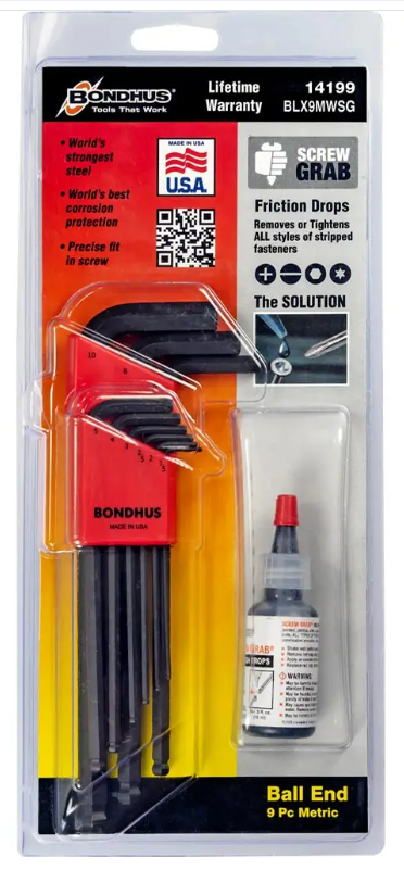 Bondhus Combo Set Metric Ball End Hex Key Set 1.5-10mm 9 Piece With. Screw Grab BD14199 Hex Key Bondhus