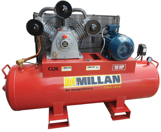 McMillan 10hp Petrol Powered Air Compressor 52cfm 415 Volt C120 Pick Up In Store Compressor McMillian Air Compressors