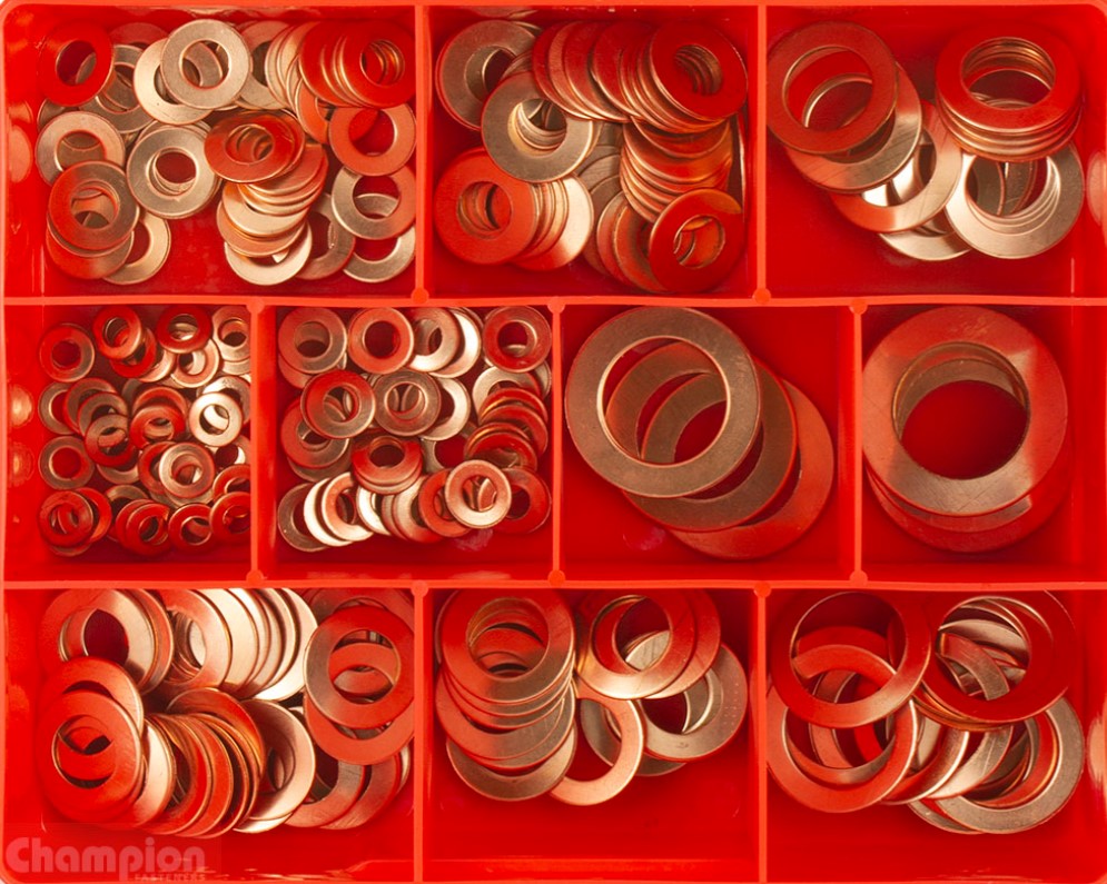 Champion Metric Copper Washers Assortment 10 Sizes: 5mm to 24mm ID CA1660 Washers Champion