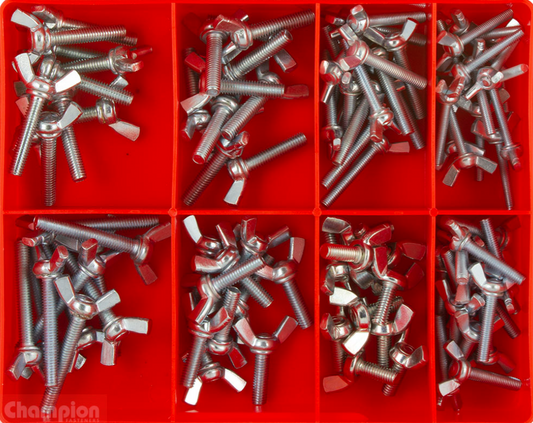 Champion Metric Steel Wing Screws Assortment 8 Sizes: M4 to M6 Dia 95 Pieces CA1798 Wing Screws Champion