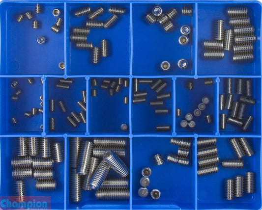 Champion S/Steel Metric Grub Screws Assortment 14 Sizes: 5mm to 8mm & 3/16″ to 3/8″ CA1816 Grub Screws Champion