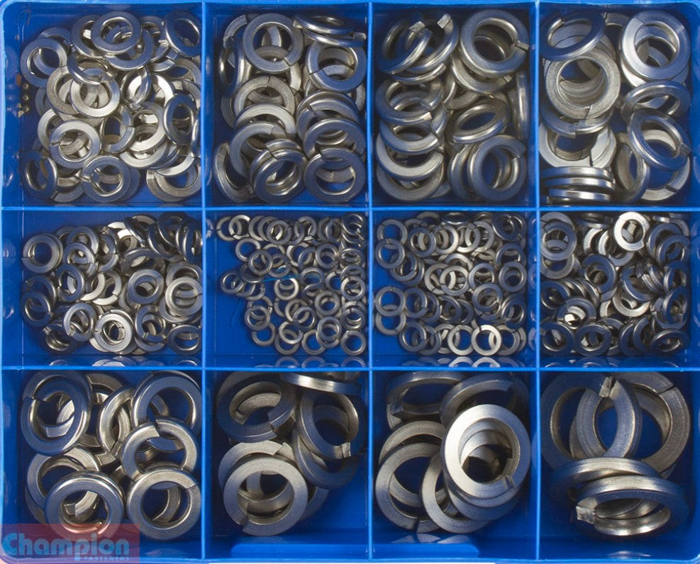 Champion S/Steel Metric & Imperial Spring Washers Assortment12 Sizes: 4mm to 16mm & 5/32″ to 3/4″ ID CA1840 Washers Champion