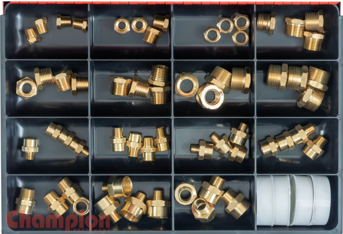 Champion Brass Male/Female Hex Adaptors Assortment 8 Sizes: 1/4″ to 3/4″CA2064 Hex Adaptors Champion