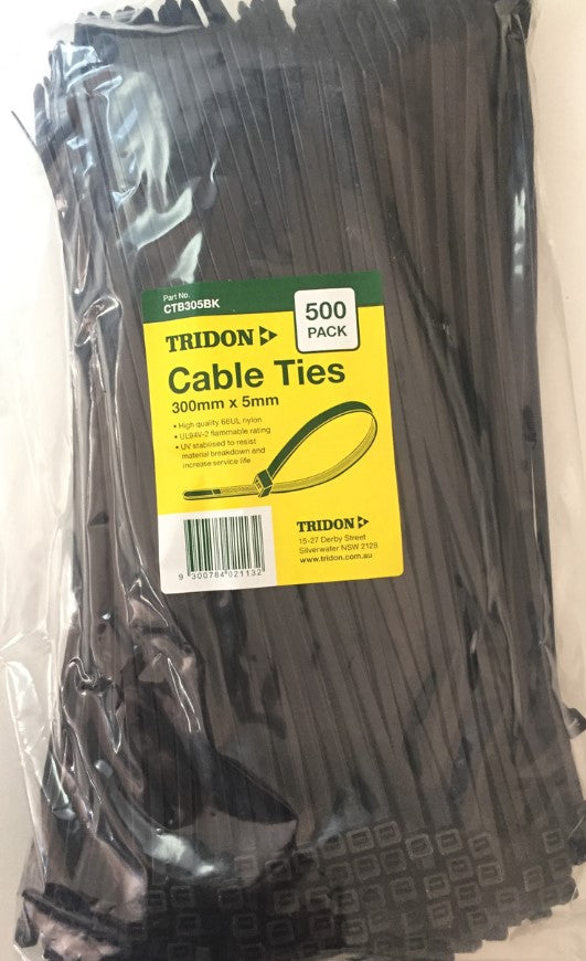 Tridon BLACK Cable Ties 300mm x 5mm PK 500 CTB305BK Cable ties Tridon