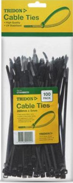 Tridon BLACK Cable Ties 200mm x 5mm PK 100 CT205BKCD Cable ties Tridon