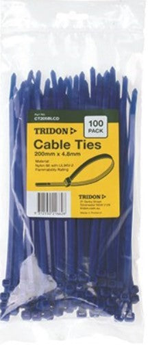 Tridon BLUE Cable Ties 200mm x 4.8mm PK 100 CT205BLCD Cable ties Tridon