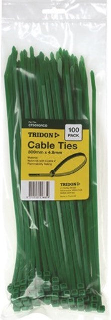 Tridon GREEN Cable Ties 300mm x 4.8mm PK 100 CT305GRCD Cable ties Tridon