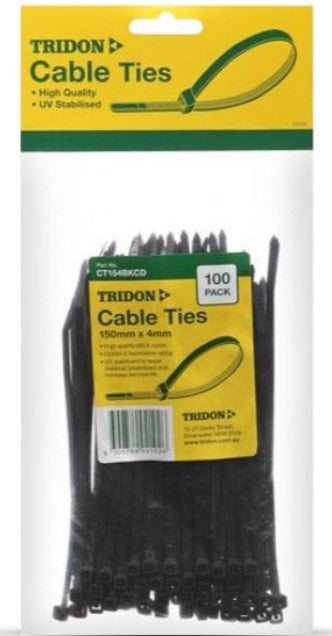 Tridon BLACK Cable Ties 150mm x 4mm PK 100 CT154BKCD Cable Ties Tridon