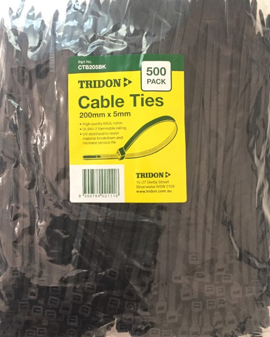 Tridon BLACK Cable Ties 200mm x 5mm PK 500 CTB205BK Cable ties Tridon