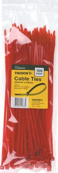 Tridon RED Cable Ties 300mm x 4.8mm PK 100 CT305RDCD Cable ties Tridon