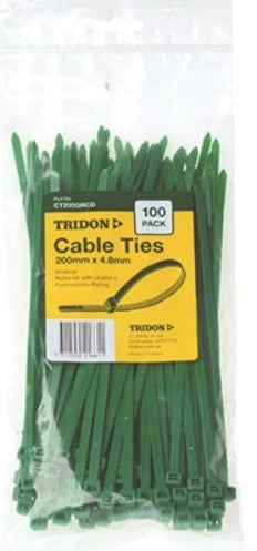 Tridon GREEN Cable Ties 200mm x 4.8mm PK 100 CT205GRCD Cable ties Tridon