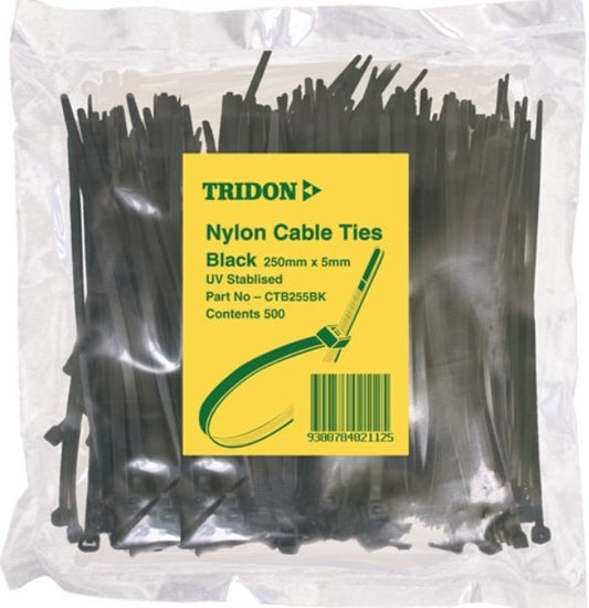 Tridon BLACK Cable Ties 250mm x 5mm PK 500 CTB255BK Cable ties Tridon