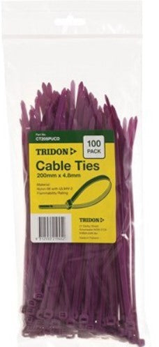 Tridon PURPLE Cable Ties 200mm x 4.8mm PK 100 CT205PUCD Cable ties Tridon