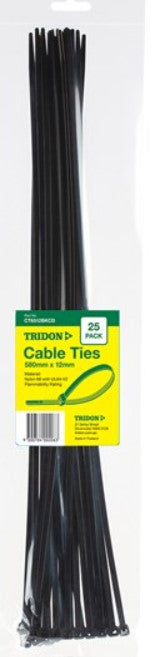 Tridon BLACK Cable Ties 580mm x 12mm PK 25 CT6512BKCD Cable ties Tridon