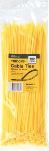 Tridon YELLOW Cable Ties 300mm x 4.8mm PK 100 CT305YLCD Cable ties Tridon