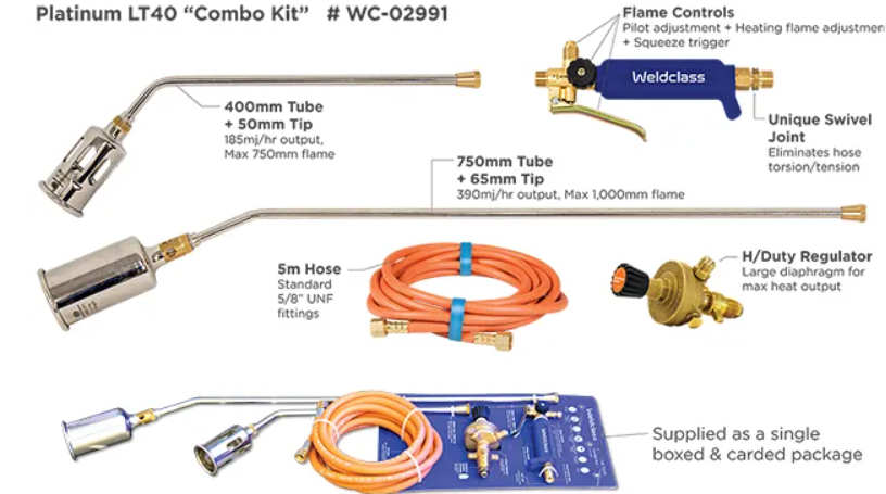 Weldclass LPG Burner Torch PLATINUM LT40 Combo Kit 600/1000mm WC-02991 Burner Torch Weldclass