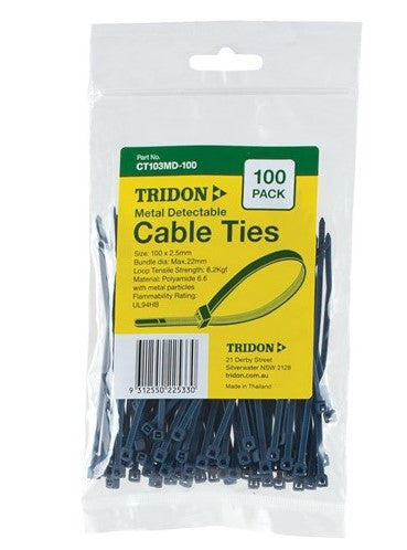 Tridon Metal Detectable Cable Ties 100 X 3mm 100 Pack CT103MD-100 Cable Ties Tridon